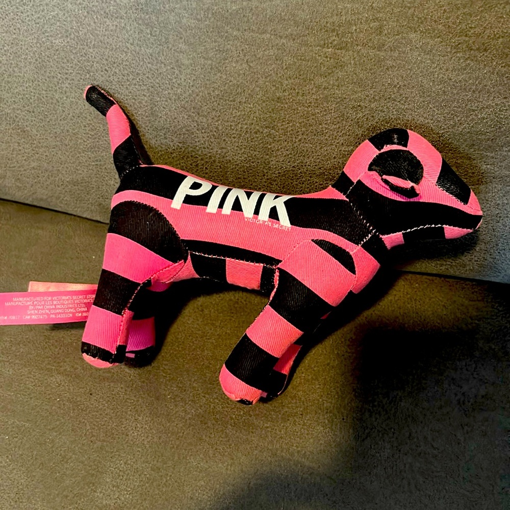 Victorias Secret Pink denim  Dog Puppy Stuffed Animal Vote black Stripe HG003